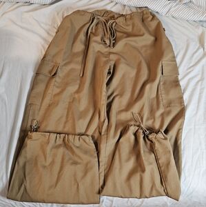 Tan Cargo Pants with Drawstring